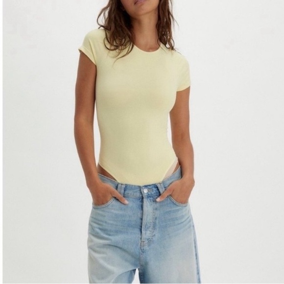 Free People “Intimately” Clean Lines Tee Bodysuit — Butter - Picture 2 of 8
